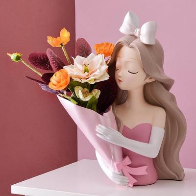 现代创意蝴蝶结女NEZ孩花瓶摆件玄轻奢几风客厅干角几边关花插花
