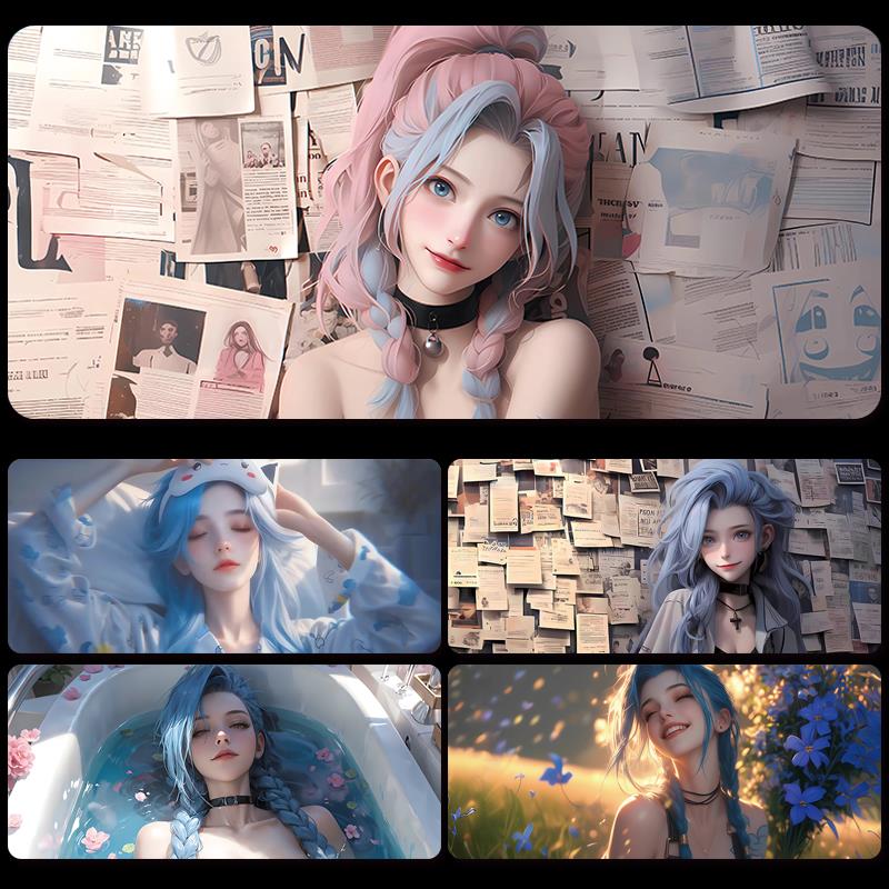 金克斯滑鼠垫超大英雄联盟二次元唯美动漫电竞游戏大桌垫来图定制