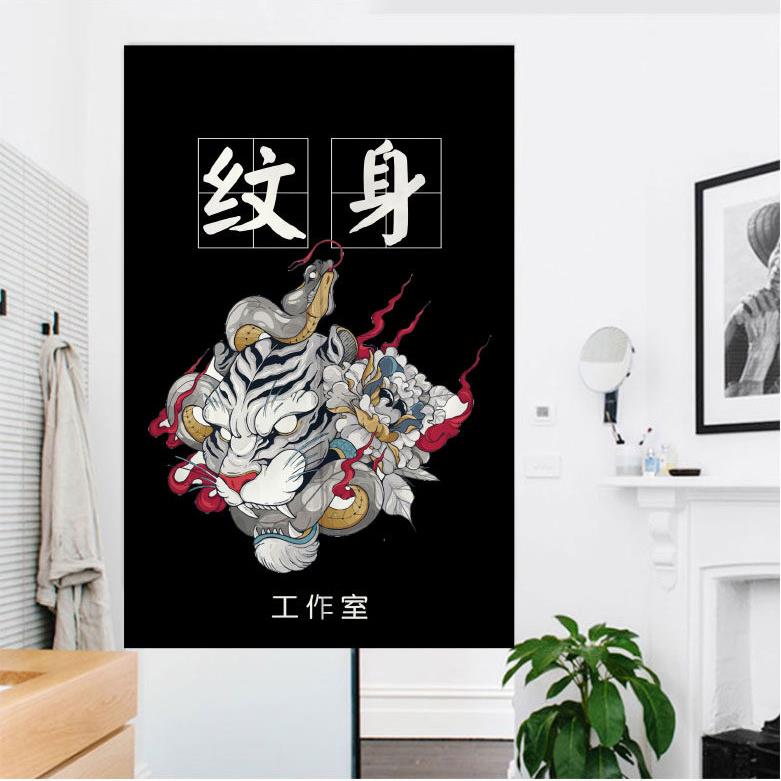 纹身门帘定制遮挡布刺青半挂帘日式隔断帘工作室窗帘创意装饰包邮