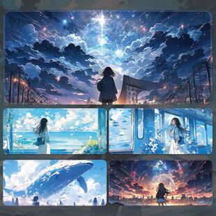 二次元动漫鼠标垫超大定制创意女生电脑键盘大号工位耐脏办公桌垫