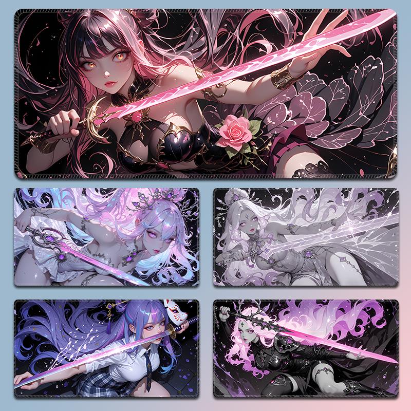 剑士二次元鼠标垫电竞男生家用办公桌垫超大号加厚锁边可水洗定制