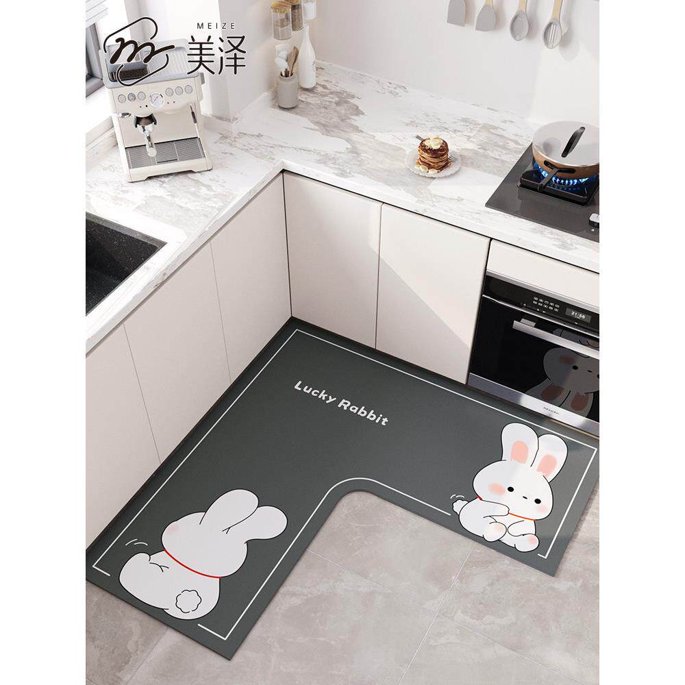 厨房防滑防油地垫2025新款卡通硅藻泥吸水垫免洗可擦地毯转角脚垫