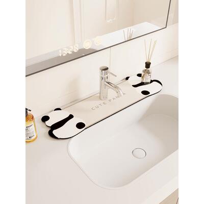 卡通可爱熊猫软硅藻泥水龙头吸水速干垫浴室洗手台垫防溅水池软垫