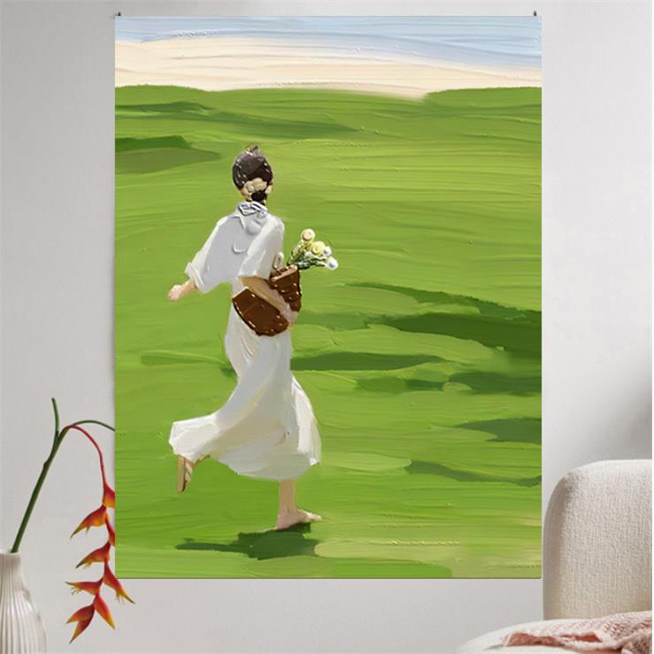 韩风可爱少女油画背景布绿色小清新挂布网红改造墙布ins拍照背景