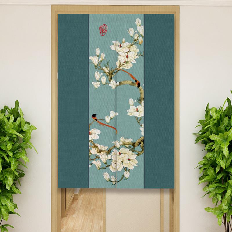 茶餐厅包房门帘麻将馆中式传统花鸟布艺挂帘免打孔饭店包厢隔断帘
