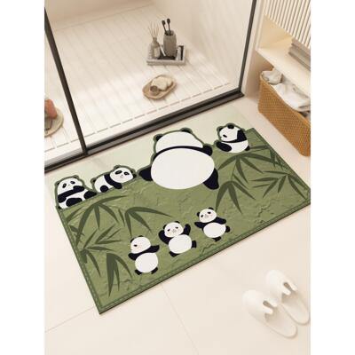 卡通风熊猫可爱浴室地垫厕所门口防摔防滑脚垫硅藻泥吸水速干地毯