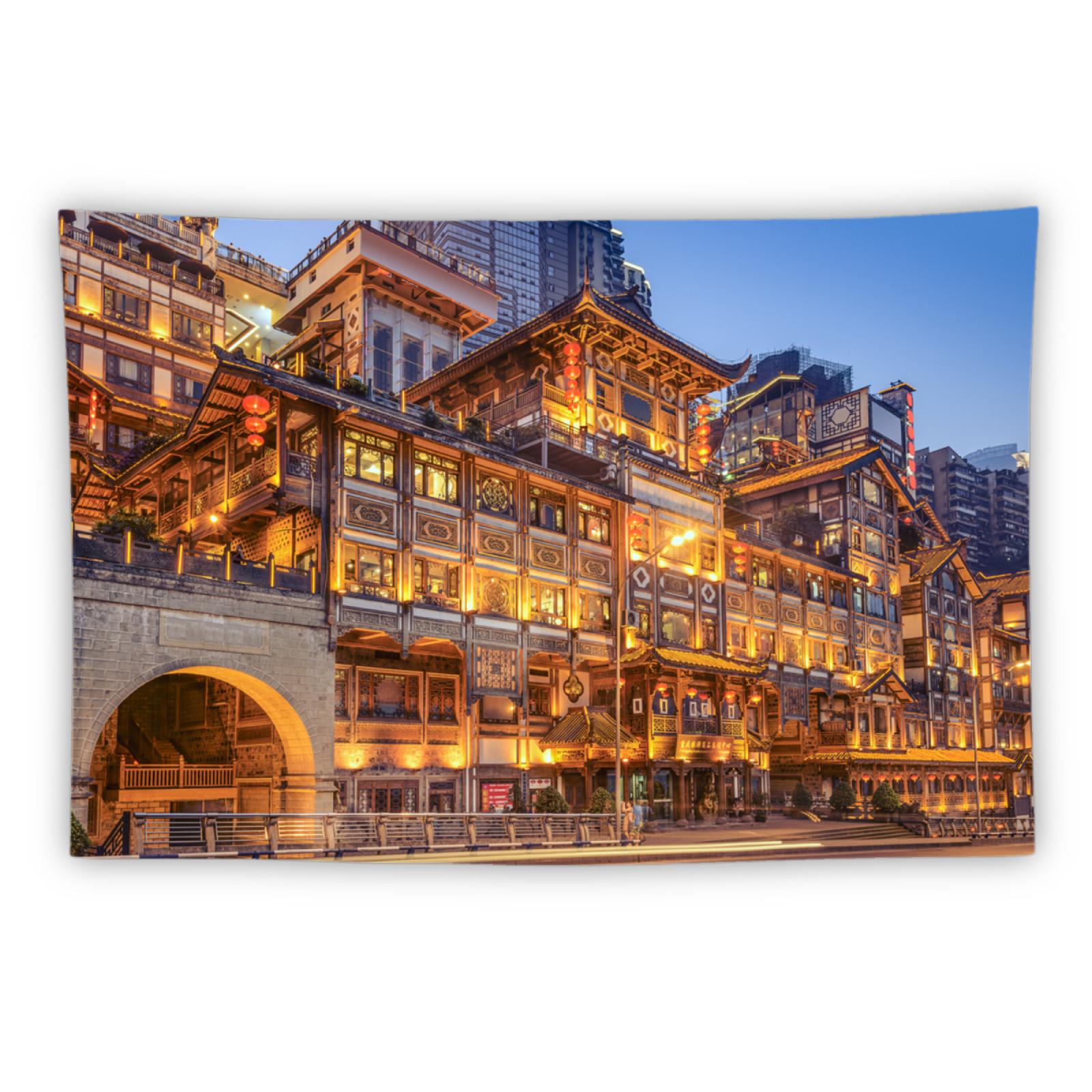 重庆洪崖洞网红城市夜景写真旅游纪念周边民宿装饰背景布海报挂布
