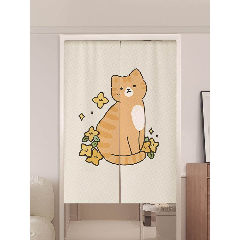 可爱猫咪装饰门帘布艺卧室卫生间厨房隔断帘卡通创意遮挡帘半挂帘