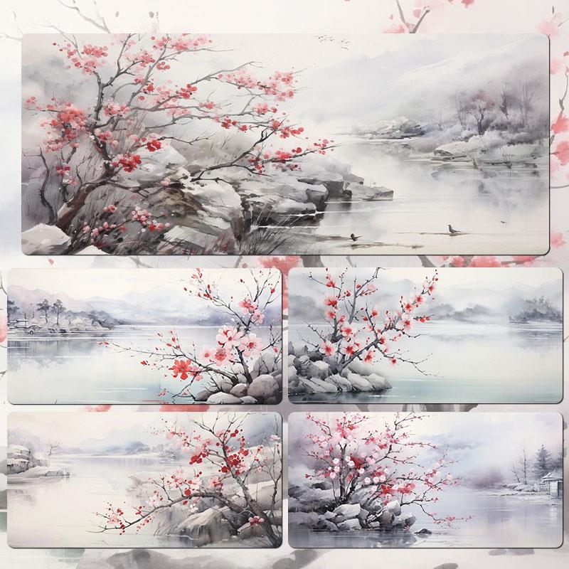 国风梅花鼠标垫超大古风电脑键盘桌垫定制国潮高颜值办公室桌面垫