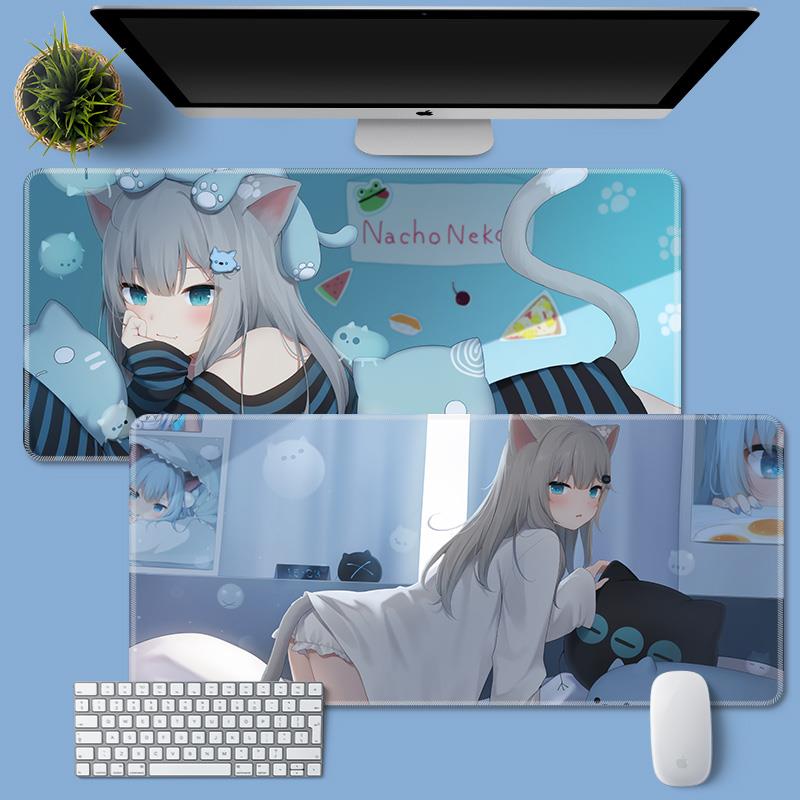 动漫二次元猫羽垫子超大号可爱滑鼠垫女ins护腕办公家用键盘垫子