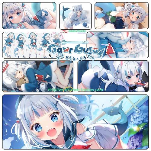 Hololive 噶呜·古拉 Vtuber Gura 超大锁边动漫游戏鼠标垫定制
