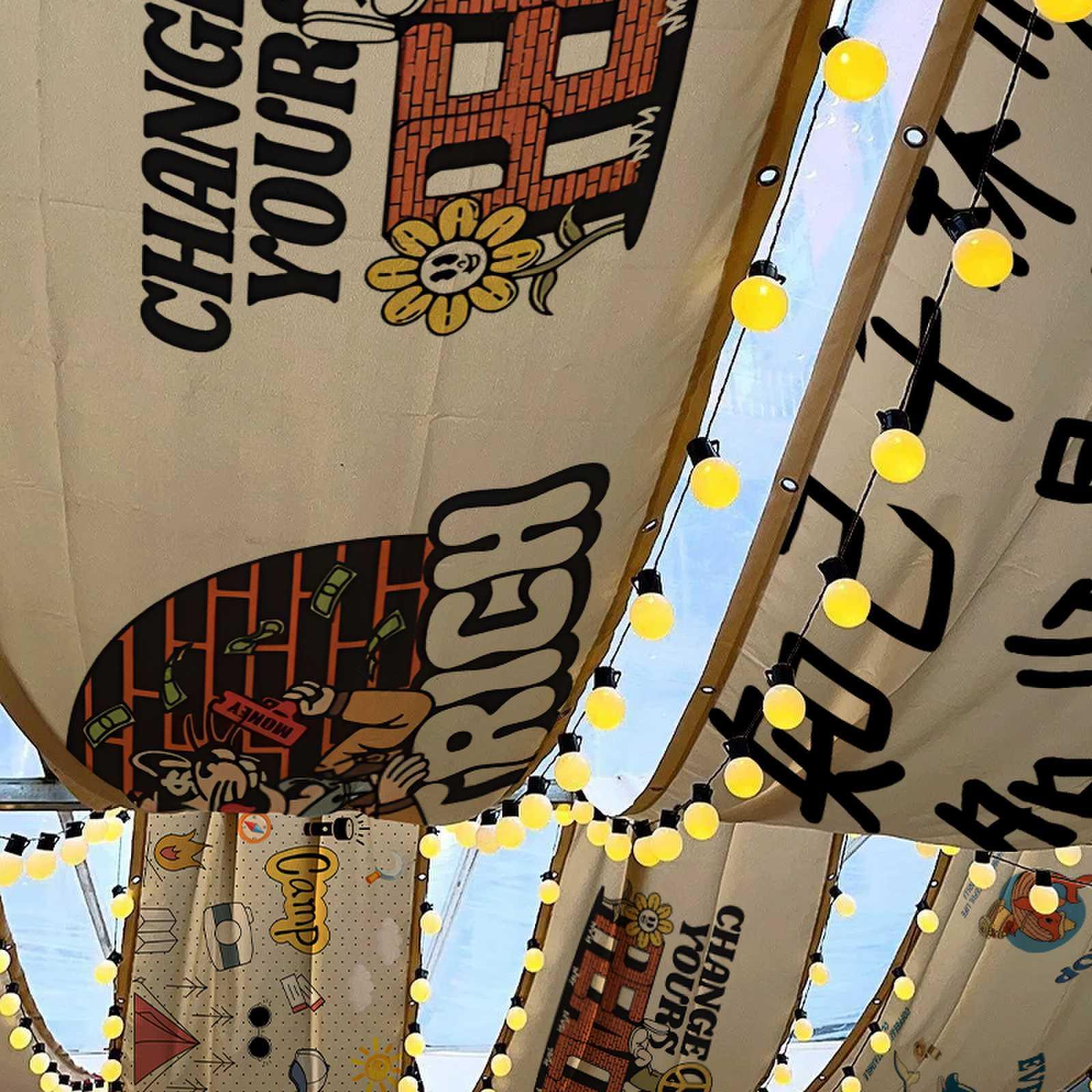 网红室内天幕餐厅酒馆酒吧氛围帘子个性装饰挂布吊顶露营风长条布