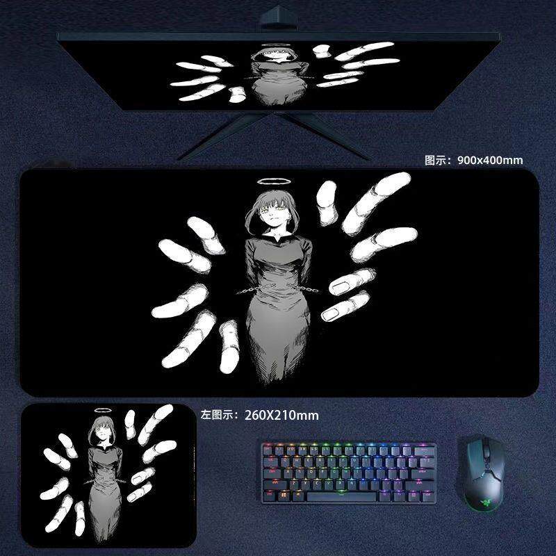 电锯人玛奇朵鼠标垫大号男生动漫黑白风桌垫fps电竞游戏滑鼠垫子