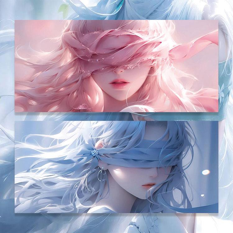 蒙眼少女超大橡胶鼠标垫电脑锁边游戏键盘书桌垫学生防滑书桌鼠垫