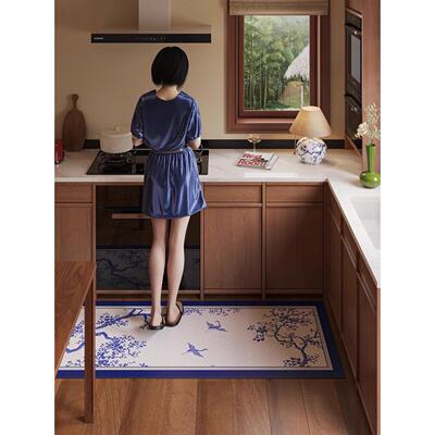 青风浅新中式厨房边地毯专用防滑地垫中国风硅藻泥可擦免洗脚垫