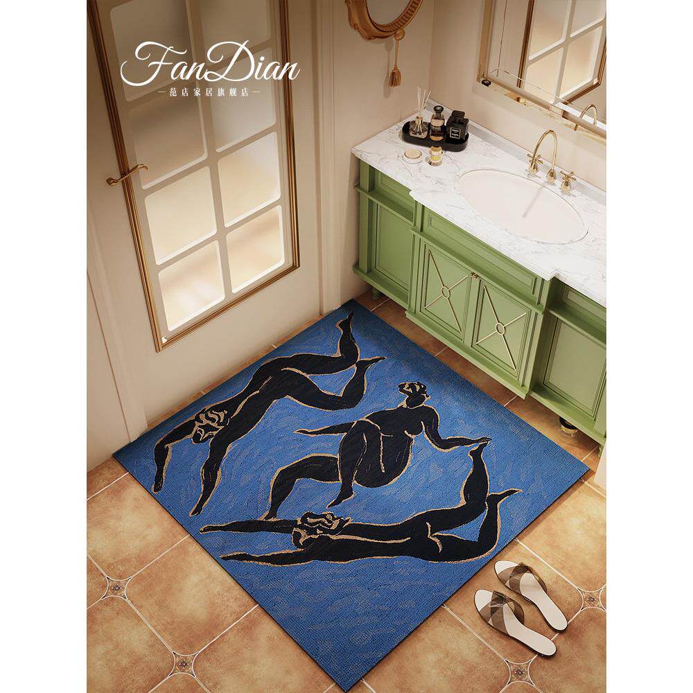 美式正方形少女卫生间地垫浴室防滑硅藻泥吸水速干洗澡间门口脚垫