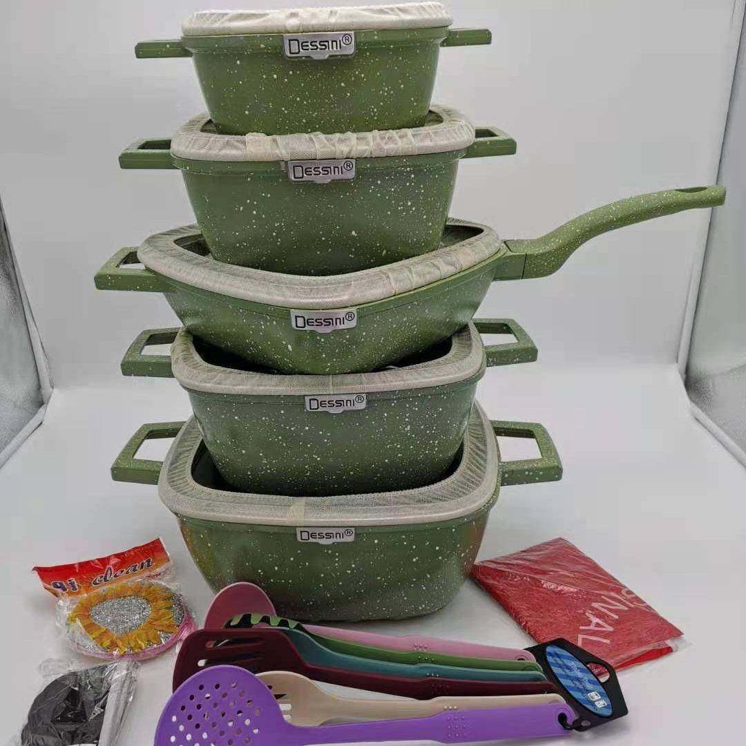 dessin25件套不粘锅厨形条i无品牌/纹压铸铝锅麦方饭石锅房组合锅