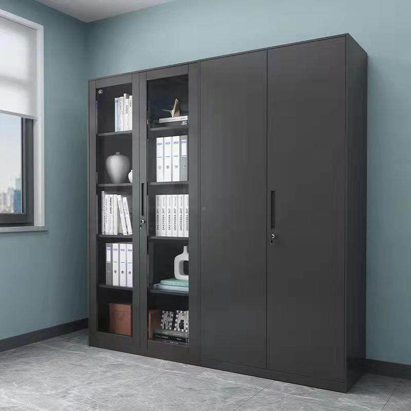 黑文件柜铁皮02柜公财务带锁档纯璃案柜办室凭证柜矮柜玻储物柜书