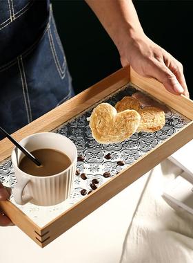 复海古棠饰花玻璃木质托盘面品摆香薰茶海收纳BLTP-4-H桌茶盘