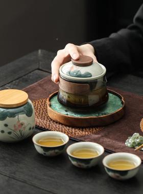 手MD-03936绘旅茶具套装便携式行茶壶玻璃快客泡杯一壶四户外露杯