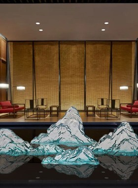 售楼处假山雕塑透明树q脂摆件别墅庭院酒店大厅前台样板间软装饰