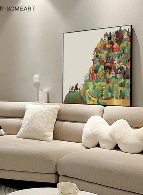 卧北欧现代简形约童话客厅EBT装画饰画奶油风儿童房室壁玄关正方