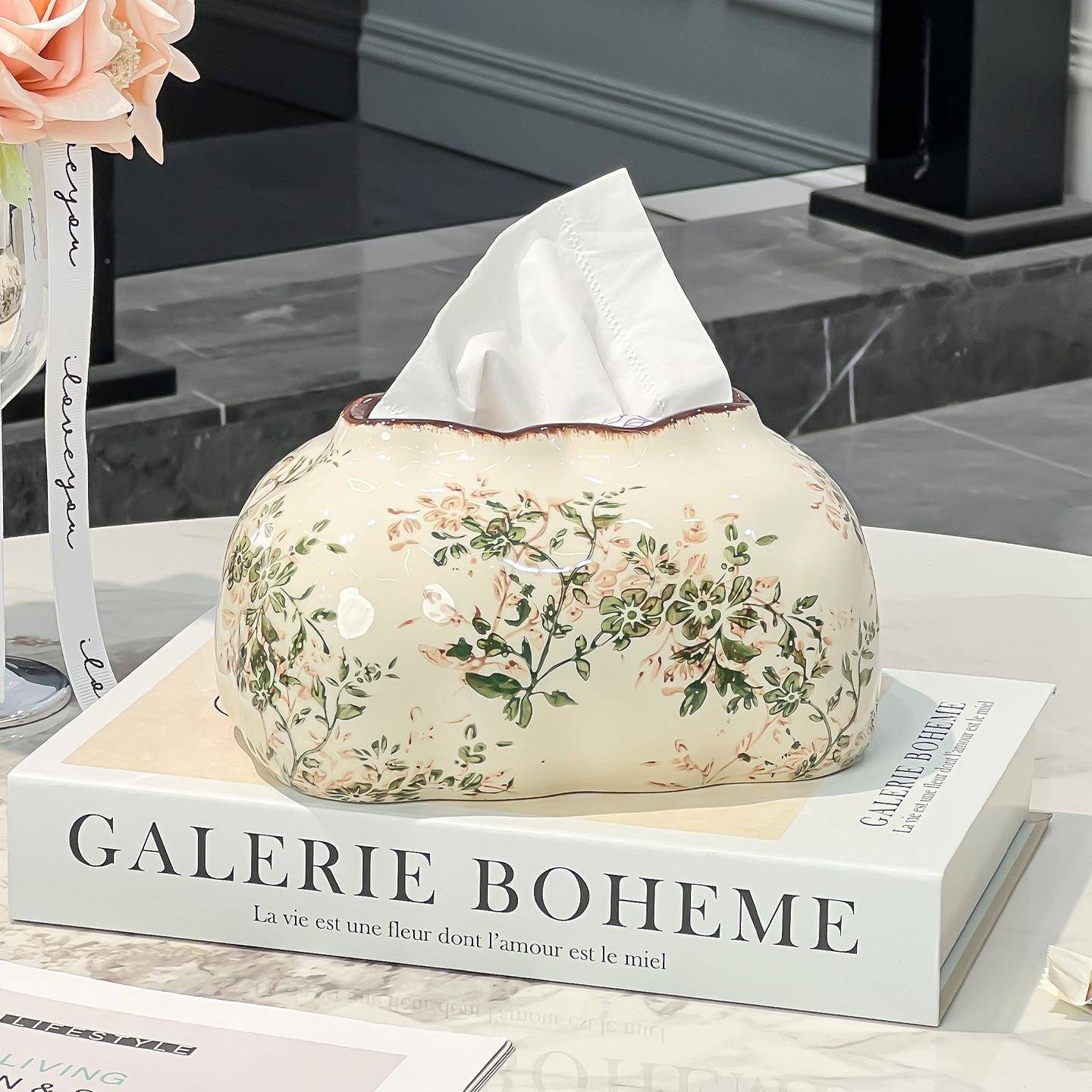 家田园风清新繁陶瓷纸盒纸巾盒装饰用客厅餐巾纸花抽盒创纸巾盒意