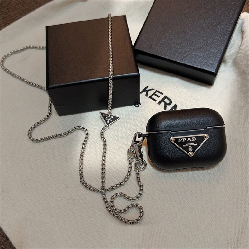 高级感潮牌字母适用airpodsPro3保护套金属链条挂绳airpods4/3保护壳苹果pro2蓝牙耳机壳挂脖硅胶套二代软壳