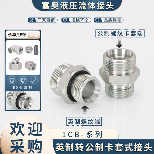 永华标准1CB公制H型转英制ED圈密封直接24锥碳钢G螺纹直通接头