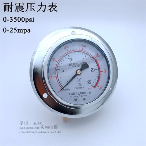 100轴向带边耐震压力表0-3500psi油压表25MPA气压表背接头M20*1.5