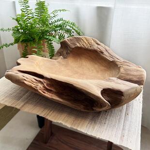 侘寂柚木果盘实木托盘原木盘子木头收纳盘不规则木质木盘木制果盆