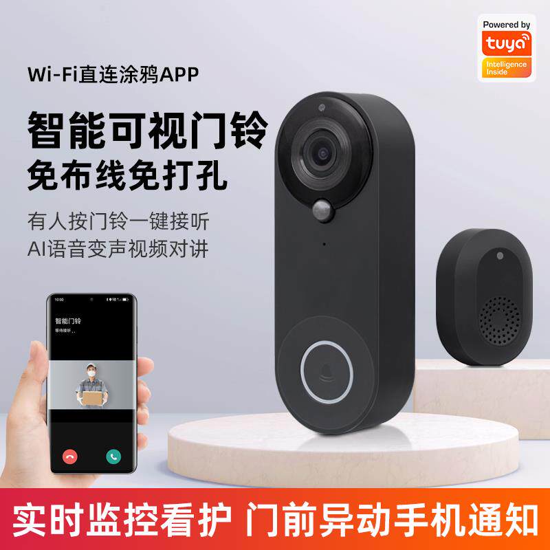 涂鸦WiFi智能可视门铃手机远程充电监控免打孔家门摄像头电子猫眼