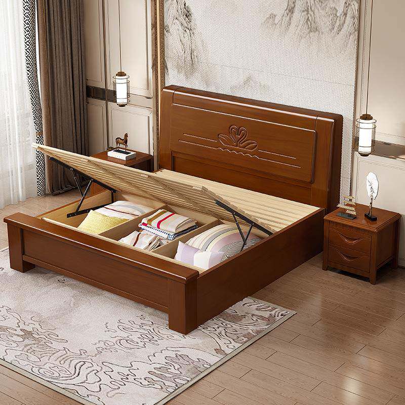 中式胡桃色加厚实床现木代简床约1.LH-88058M2主卧2米x米2大床双