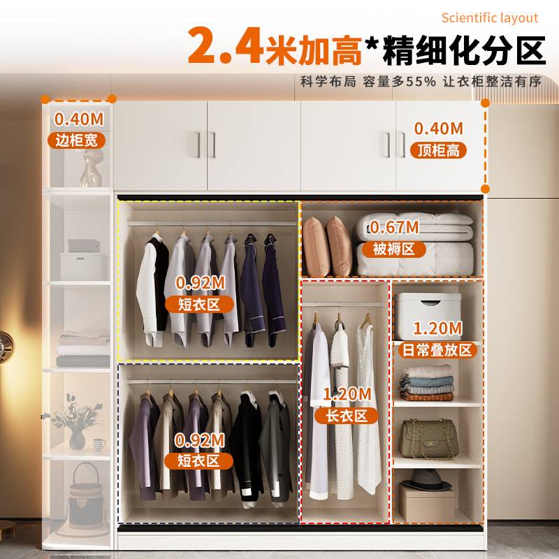 衣柜家用卧室推拉门衣橱出租房简约现代儿童实木小户型经济型柜子