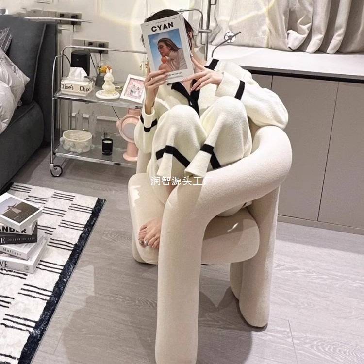 网红奶油风家用化妆椅梳妆凳美甲店椅子简约感卧室单人休闲椅