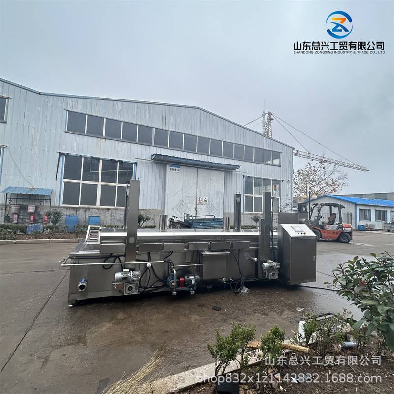 预制菜全自动油炸流水线 猫耳朵不锈钢自动控温油炸机 鸡爪油炸线