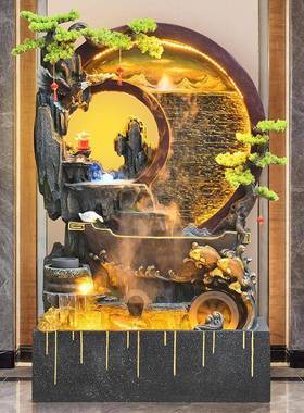 水幕墙流水公假LJK山喷泉景装观办室别墅饰屏风户外庭院鱼池景摆