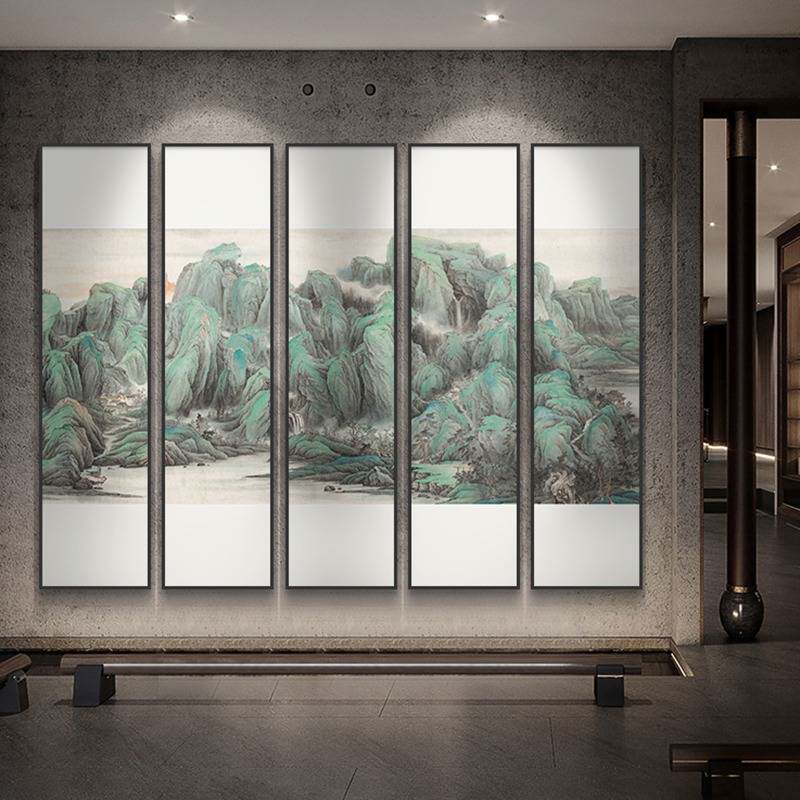 新中式酒店大堂墙壁装饰画水墨山水画大厅墙面禅意挂画竖版多联画
