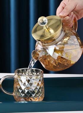 大容量白珀琥色玻璃凉水壶25666 轻奢新款玻璃饮待料壶家用客凉开