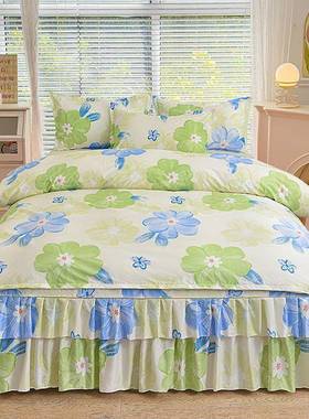 韩版床裙款四件床套防滑罩三hY5HXGs件套席梦思公人床单双被套床