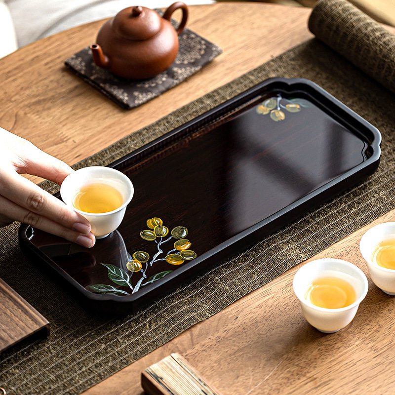 手绘竹制茶托盘日式干泡盘茶奉茶桌客厅茶点盘酒店用品小茶盘家用