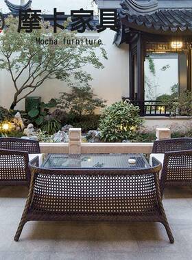 户外沙发椅庭院EHL别墅露天花园商业街阳休闲三台藤套组合编件沙