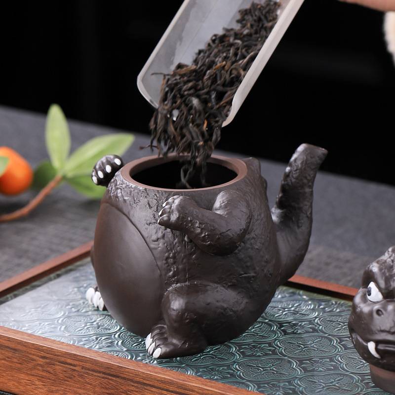 紫砂凤鸣壶哥斯拉泡茶壶怪兽手抓壶紫砂壶陶瓷茶壶家用壶创意摆件