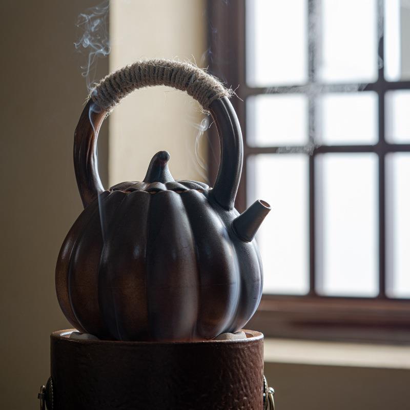 围煮茶壶南瓜炉壶侧把壶可炭烧明火烧茶水煮茶壶壶室内家复古用绑