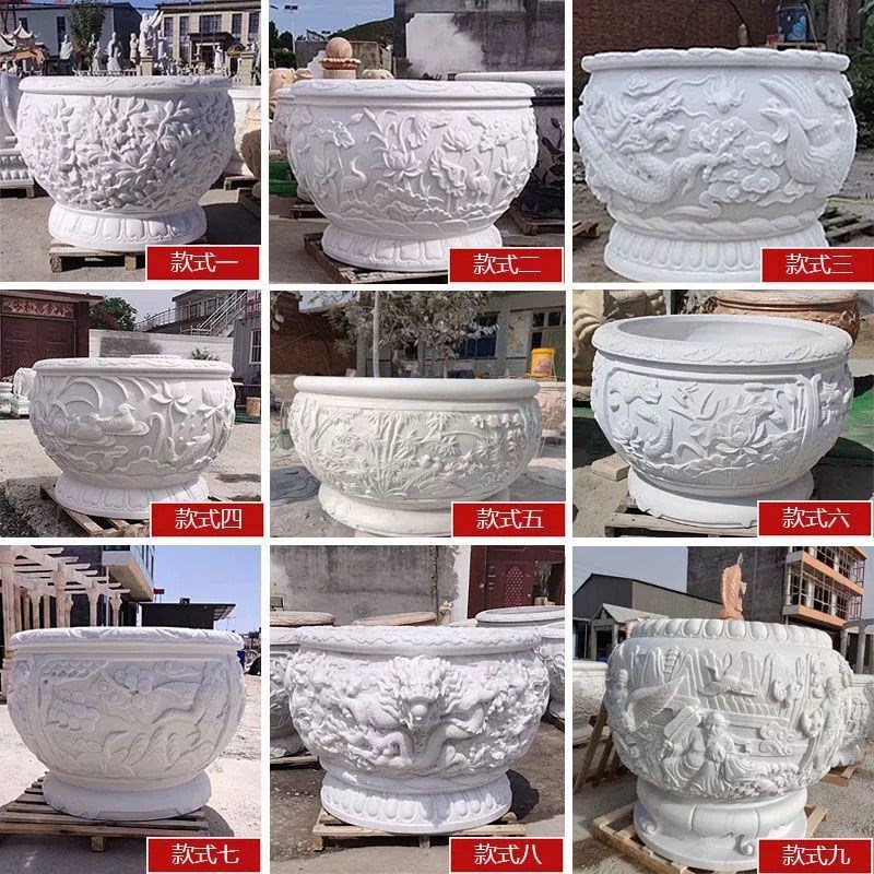 石雕鱼缸门海青石大o缸莲花鱼缸家用荷花石缸养鱼庭院水缸旺宅摆