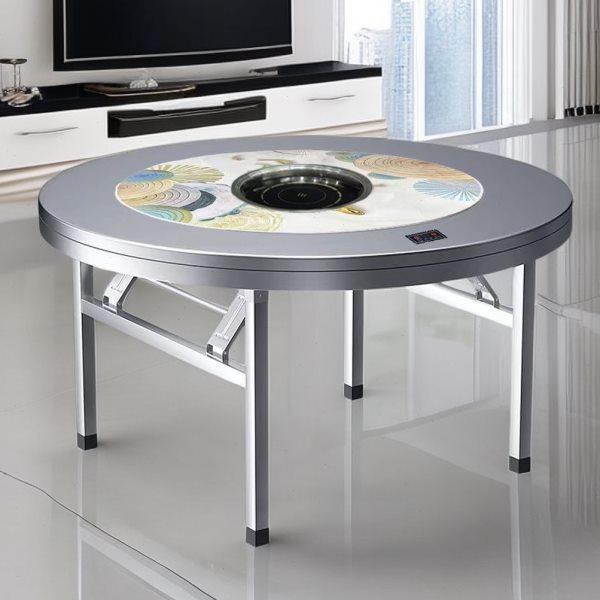 不锈钢内置转盘电磁炉火锅桌可折叠圆桌家用商用餐桌吃饭桌大圆台,住宅家具,不锈钢/PVC餐桌,淘宝优惠券,粉丝福利购,淘宝优惠卷