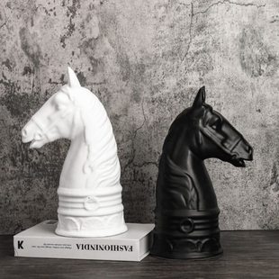 战马摆件现简约欧式黑色白色树脂马头摆件书档样板房售楼处饰品
