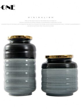 Rzone 现代轻奢绿色波纹分色陶瓷大口径干花插花器可装水花瓶摆件