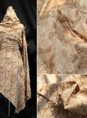 布扎染棕色ILD手花布料暗肌花棉麻流苏植物染水洗做旧理国风面剪