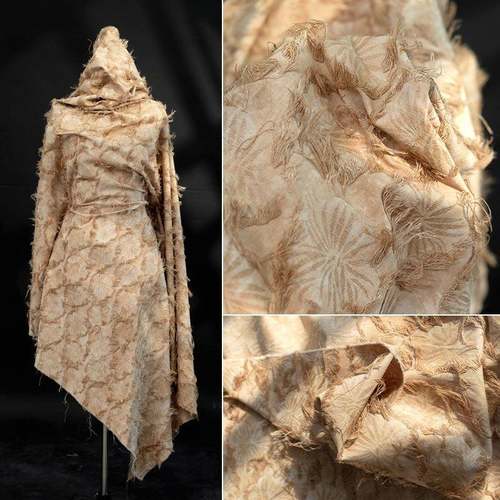 布扎染棕色ILD手花布料暗肌花棉麻流苏植物染水洗做旧理国风面剪